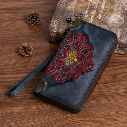 Women S Top Layer Vegetable-Tanned Cowhide Color-Polished Long Retro Wallet
