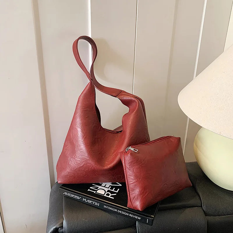 Retro Simple Large Women Tote Shoulder Bag Lightweight Daily Handbag Multi Pocket Shopping Work