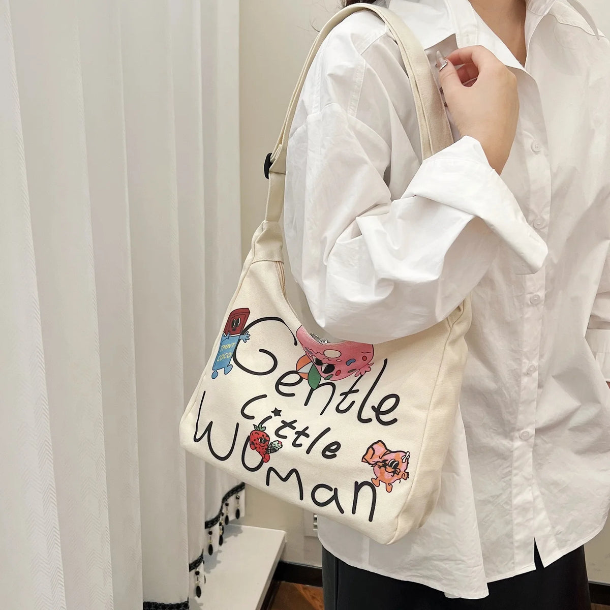 Gentle Woman Canvas Shoulder Bag – Large Crossbody Tote