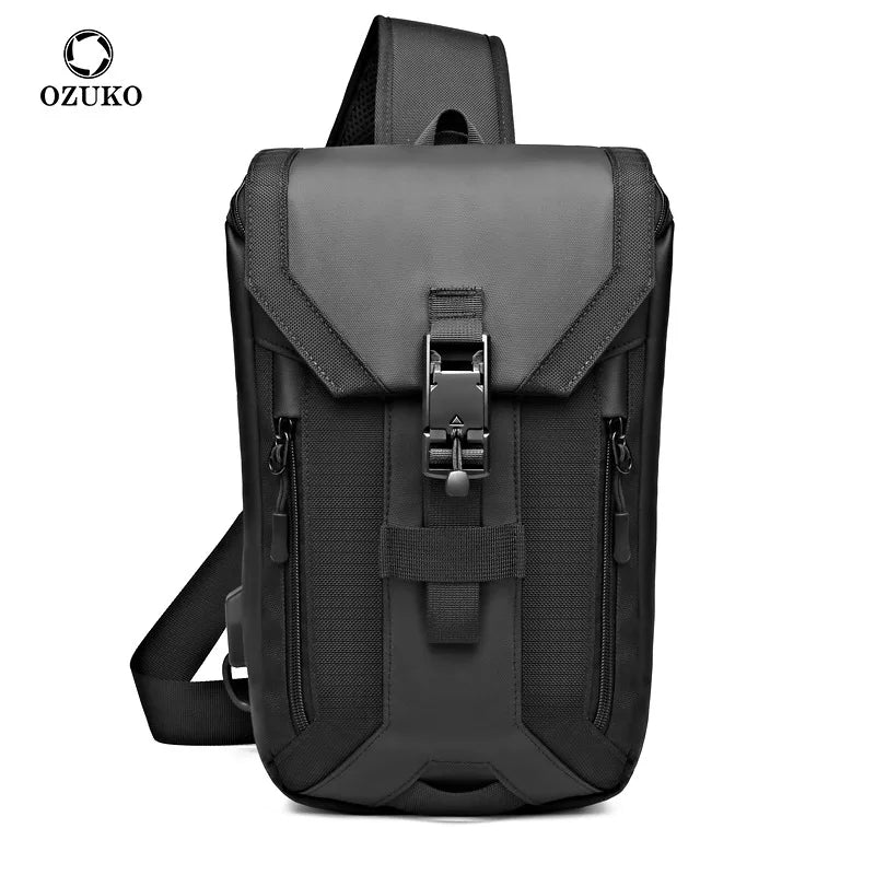 Men S Crossbody Buckle Usb Chest Bag Oxford Fabric Waterproof Large Capacity Crossbody Chest Bag