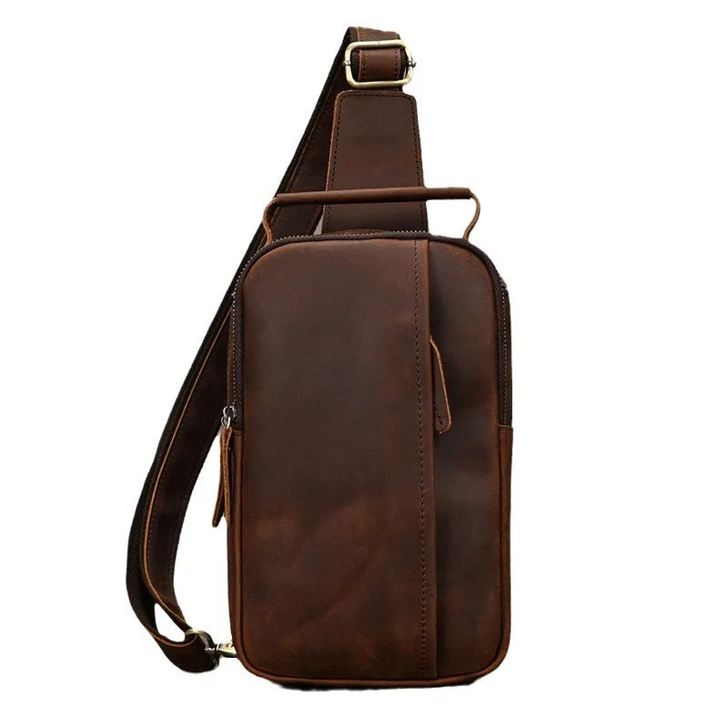 Crazy Horse Skin Breast Bag Head Layer Cowhide Retro Cross Body Outdoor Shoulder Leather