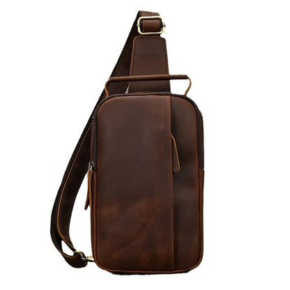 Crazy Horse Skin Breast Bag Head Layer Cowhide Retro Cross Body Outdoor Shoulder Leather