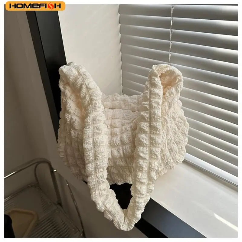 Homefish Crossbody Bag Pleated Design Embroidered Plaid Shoulder Underarm Bags Simple Large Capacity