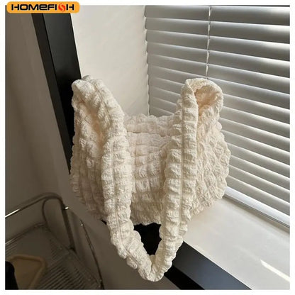 Homefish Crossbody Bag Pleated Design Embroidered Plaid Shoulder Underarm Bags Simple Large Capacity