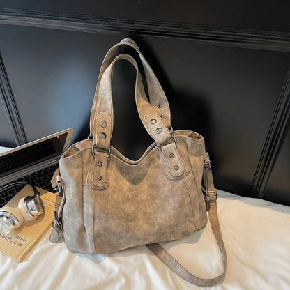 Vintage Tote Bag with Top Handle & Detachable Crossbody Strap