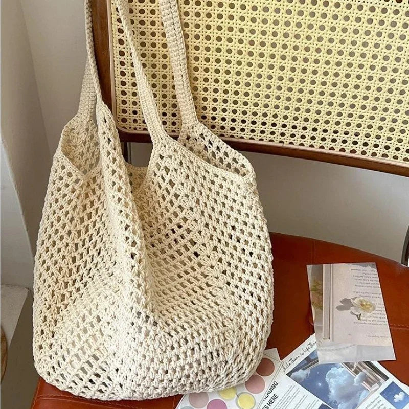 Leisure Large Capacity Cotton Woven Bag Women S Shoulder Bags Casual Straw Wicker Ladies Handmade
