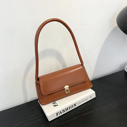 Vintage Glossy Shoulder Bag Leather Texture Gold Buckle Lightweight Large Capacity Pu Water