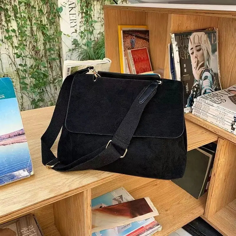 Suede Leather Women S Shoulder Bag Magnetic Button Messenger Large Capacity Work Outing Velvet Tote