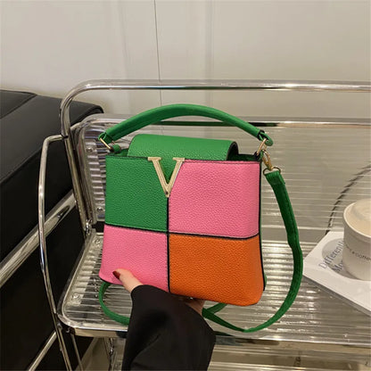 V-Logo Color-Block Mini Crossbody Handbag – Luxury Leather Satchel Purse