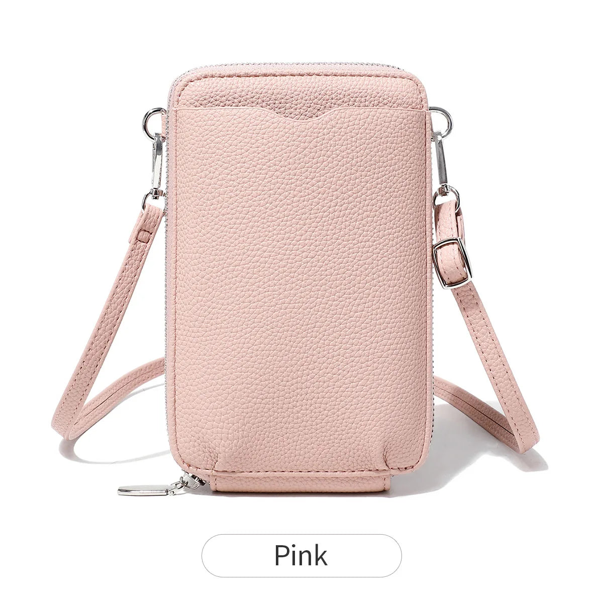 Lychee-Patterned Soft Leather Vertical Zipper Mobile Phone Bag Large-Capacity Women S