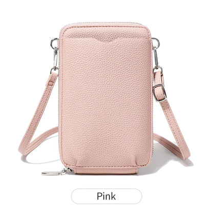 Lychee-Patterned Soft Leather Vertical Zipper Mobile Phone Bag Large-Capacity Women S