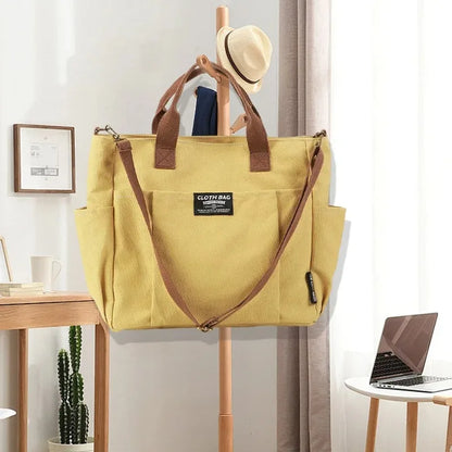 Canvas Multi-Pocket Tote Bag – Large Handbag with Detachable Strap