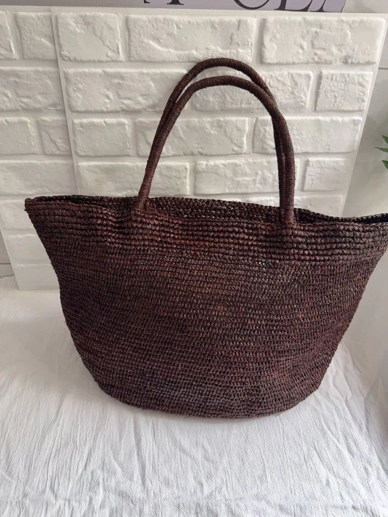 Summer Women S Raffia Hand Woven Tote Bag Simple Handbag Shoulder Perfect Vacation Beach Day Seaside
