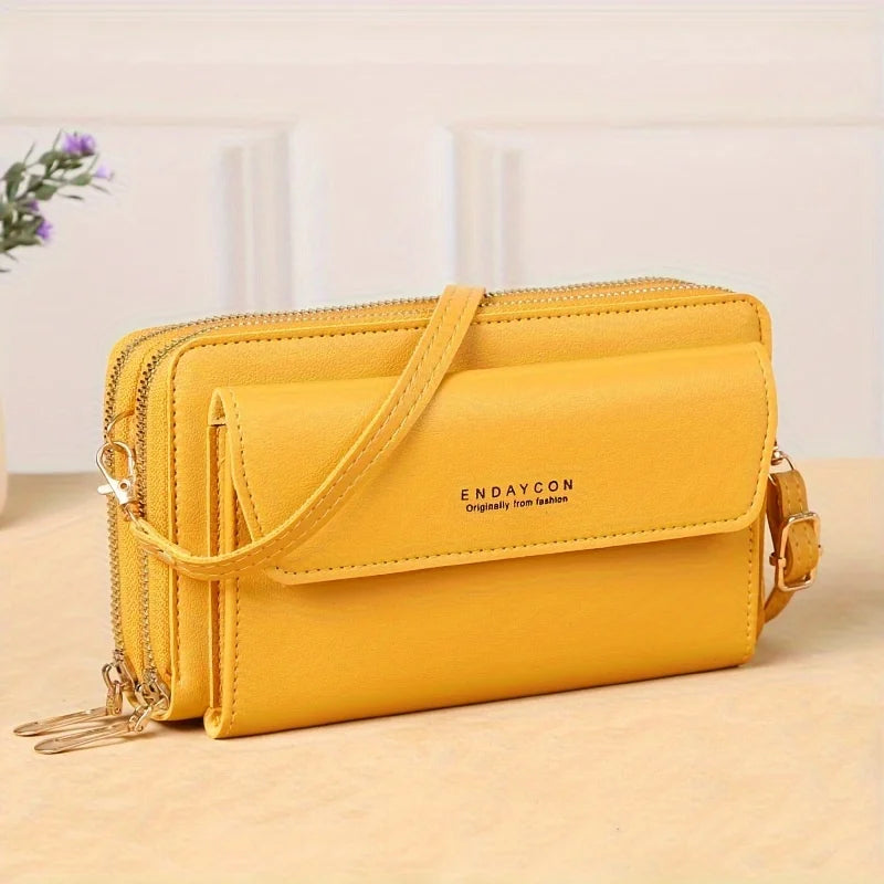 Multi-Zipper Crossbody Bag – Women's PU Leather Phone Purse & Clutch Wallet