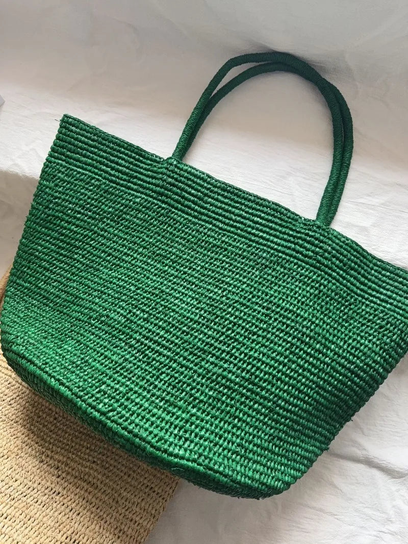 Summer Women S Raffia Hand Woven Tote Bag Simple Handbag Shoulder Perfect Vacation Beach Day Seaside