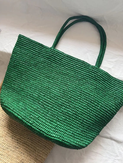 Summer Women S Raffia Hand Woven Tote Bag Simple Handbag Shoulder Perfect Vacation Beach Day Seaside