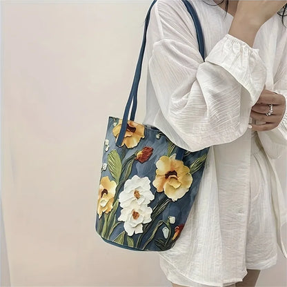 Floral Oil Painting Bucket Bag – Women's Shoulder & Crossbody Tote