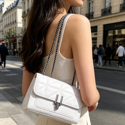 Quilted Crossbody Bag with Turn Lock & Chain Strap