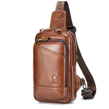 Real Leather Chest Bag Men S Head Layer Cowhine Multi-Function Large Capacity One Shoulder Cross