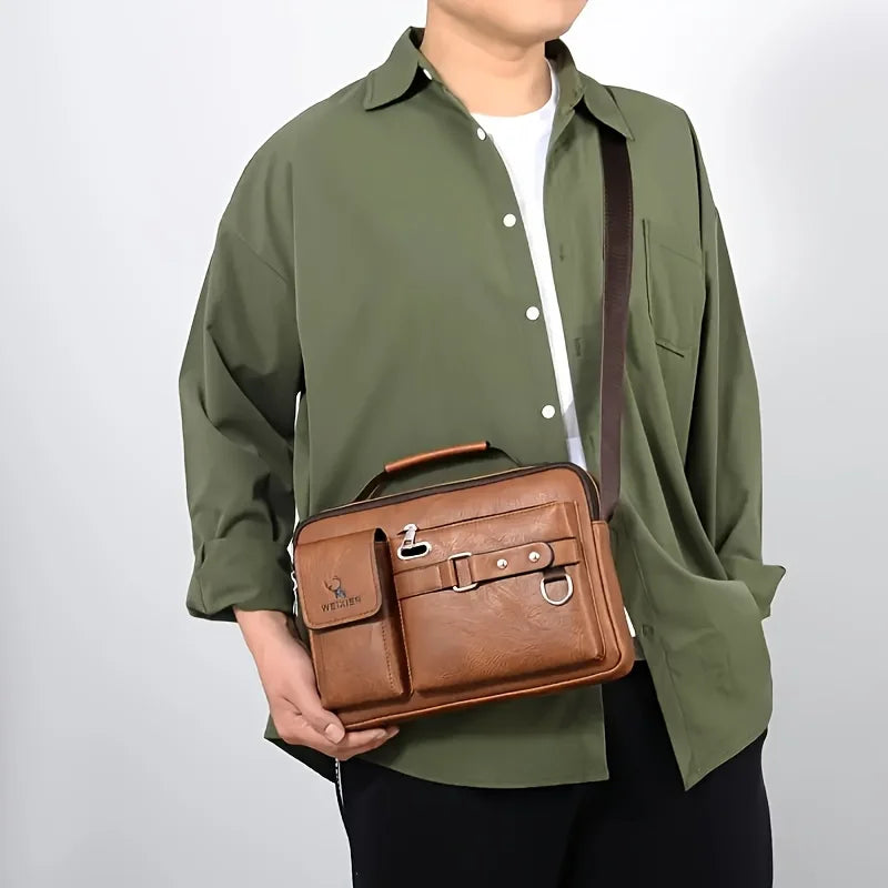 Men's Leather Crossbody Shoulder Bag – Business Casual