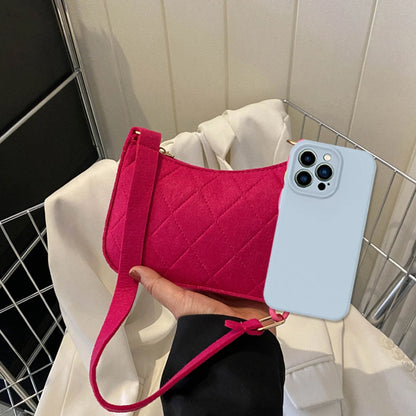 Women S Minimalist Felt Handbag - Lightweight Diamond Quilted Shoulder Bag Half-Chain Strap Zipper