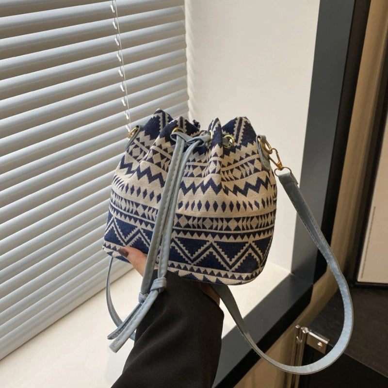 Floral Drawstring Bucket Bag for Women – Boho Crossbody Purse