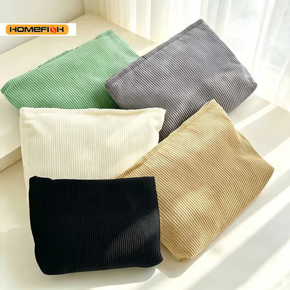 Homefish Corduroy Cosmetic Bag Large Capacity Portable Travel Makeup Organizer Zipper Women Daily