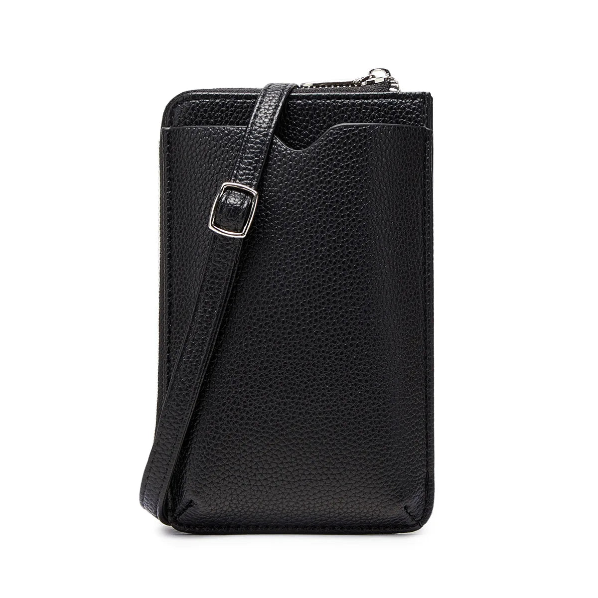 Litchi Pattern Soft Leather Vertical Mobile Phone Bag Ladies Shoulder Crossbody Multi-Card Storage