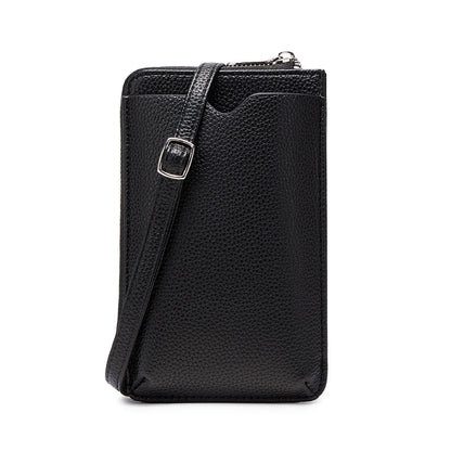 Litchi Pattern Soft Leather Vertical Mobile Phone Bag Ladies Shoulder Crossbody Multi-Card Storage