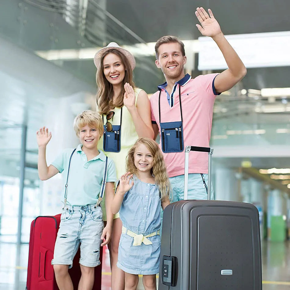 Homefish Rfid Blocking Passport Wallet Family Travel Document Organizer Neck Strap Holder Storage