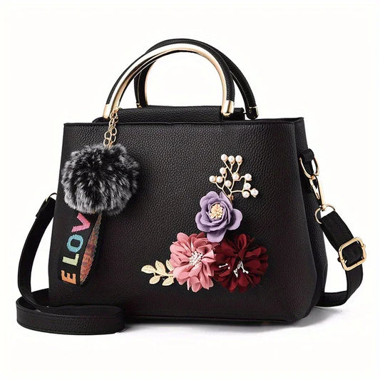 3D Flower Crossbody Handbag for Women – Chic Leather Shoulder Bag