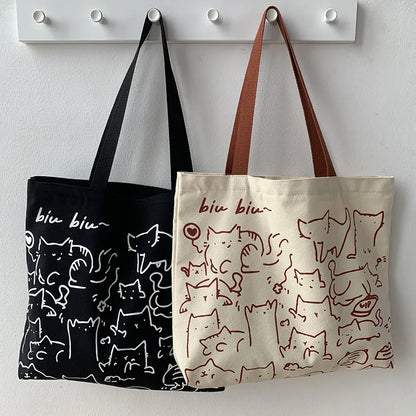 Cute Animal Print Canvas Tote Shoulder Bag