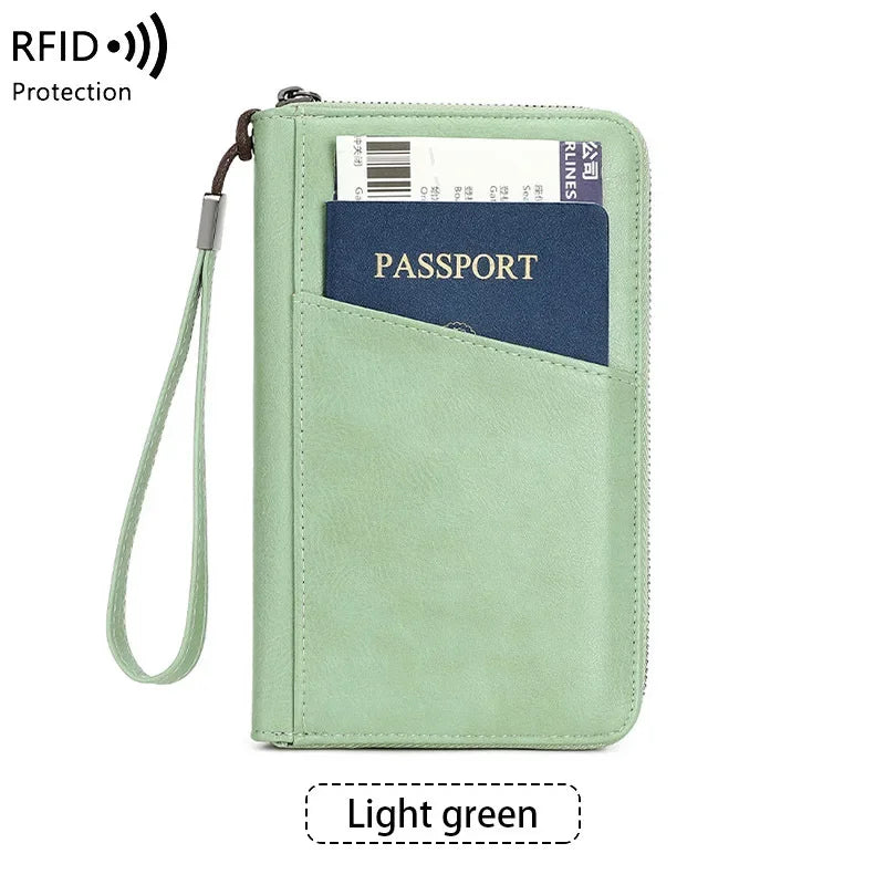 Multi-Function Rfid Blocking Passport Wallet Zip-Up Protective Case Travel Documents Finances