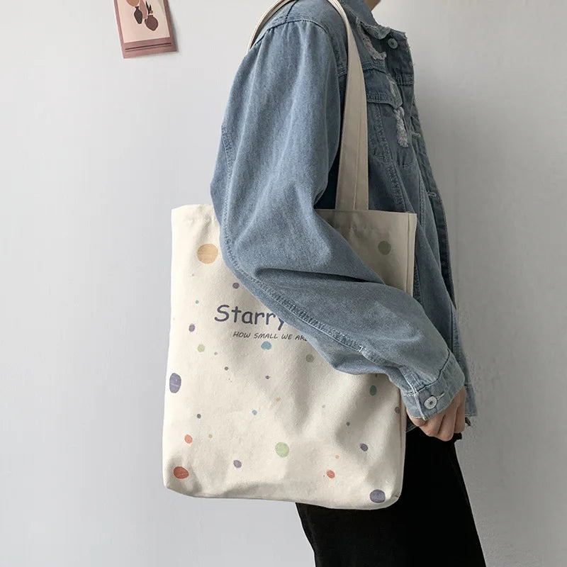 Design Tote Bag Starry Sky Canvas Women Handbag Large Capacity Student School Book Single Shoulder