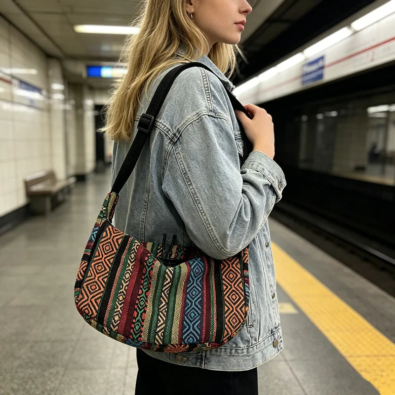 Boho Crossbody Bag – Ethnic Tribal Pattern Hobo Shoulder Purse