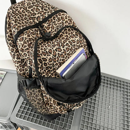 Leopard Print Backpack – Large Capacity School Bookbag with Side Mesh Pockets