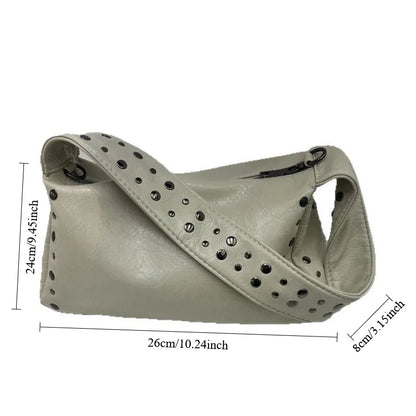 Motorcycle Style Shoulder Bags Rivet Soft Leather Womens Bag Large Capacity Casual Shouder Crossbody