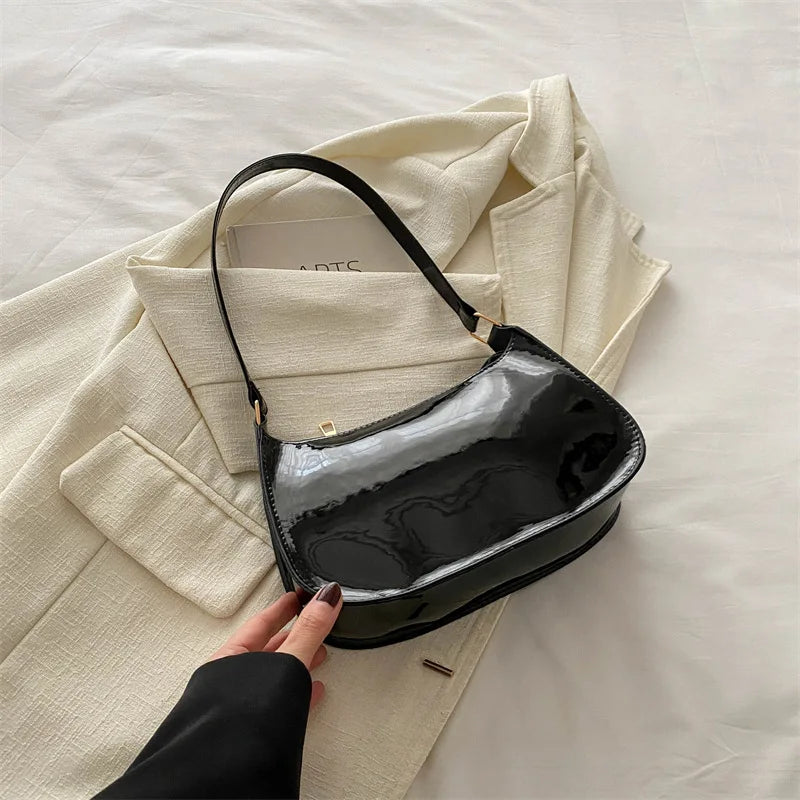 Patent Leather Shoulder Bag for Women – Glossy Underarm Purse
