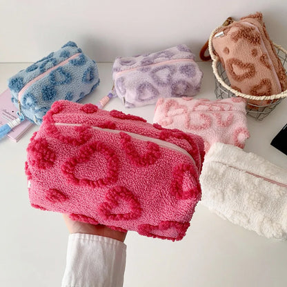 Ins Wind Plush Love Cosmetic Bag Outdoor Travel Tote Girl Large Capacity Storage Portable Toilet