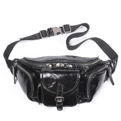 Top-Grain Cowhide Ipad Mini Waist Bag Genuine Leather Casual Chest Bag Multi-Functional Motorcycle