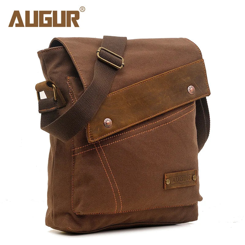 Men S Canvas Leather Patchwork Crossbody Single-Shoulder Bag