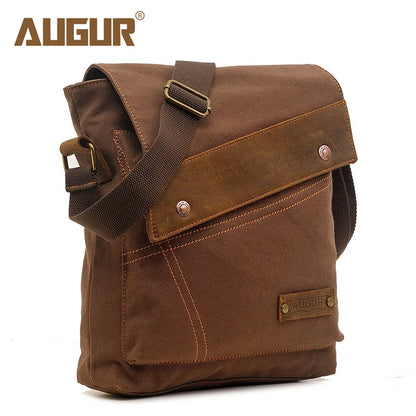 Men S Canvas Leather Patchwork Crossbody Single-Shoulder Bag