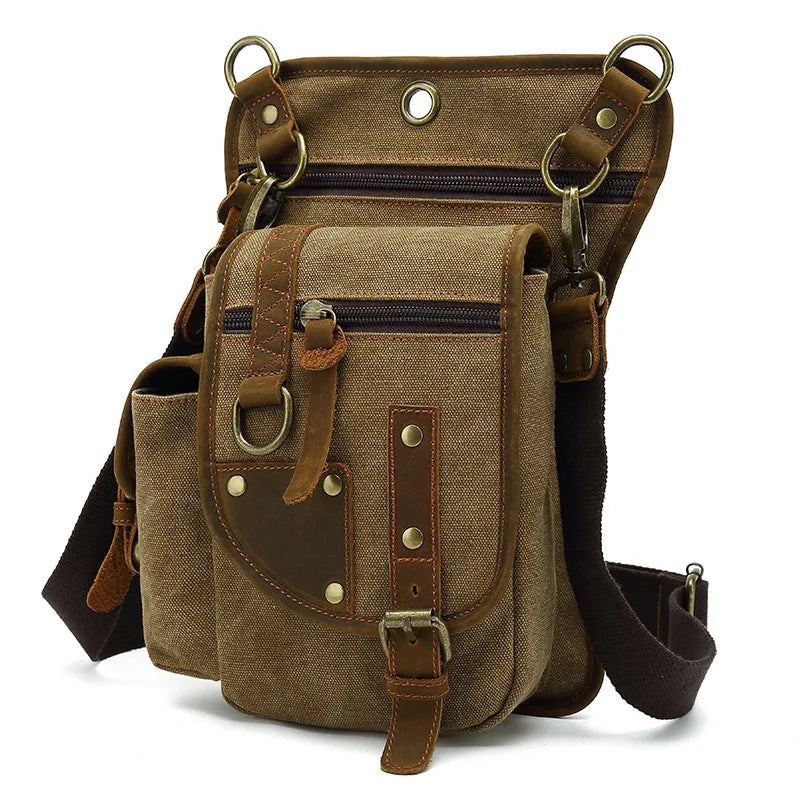 Outdoor Cycling Leg Bag Men Durable Canvas Casual Single-Shoulder Crossbody Bag Waist