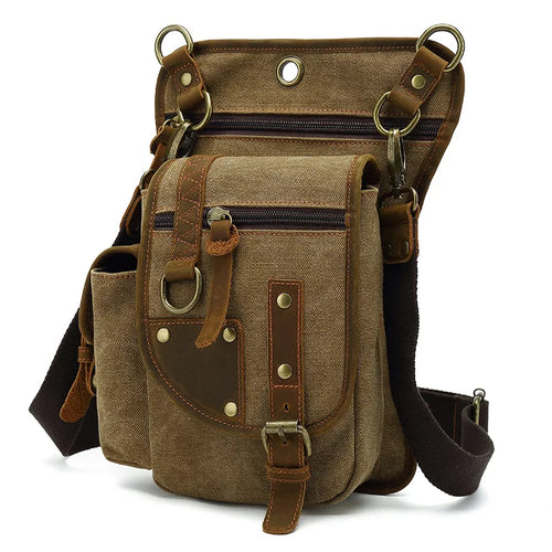 Outdoor Cycling Leg Bag Men Durable Canvas Casual Single-Shoulder Crossbody Bag Waist