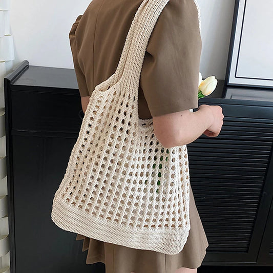 Woven Crochet Shoulder Bag – Large Capacity Women's Tote