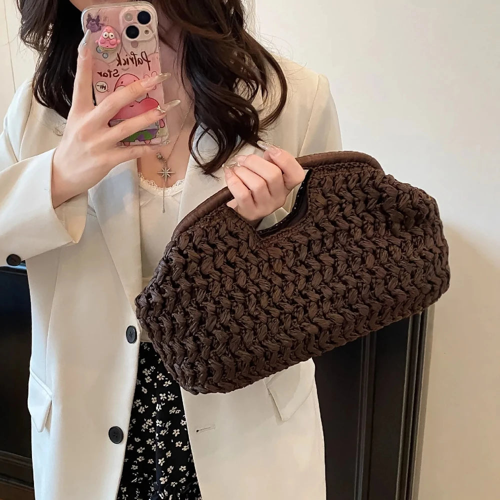 Summer Beach Bag Women Clutch Luxury Designer Straw Bags Tote Handbag Woven Rattan Female Travel