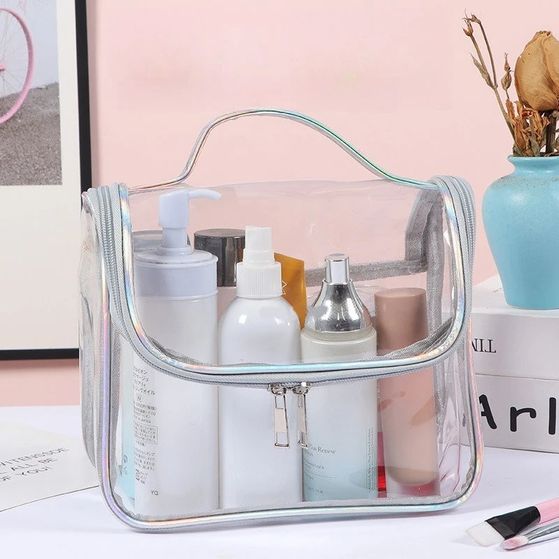 Large Capacity Clear Pvc Cosmetic Bag Waterproof Transparent Toiletry Bag Organizer Top Handle