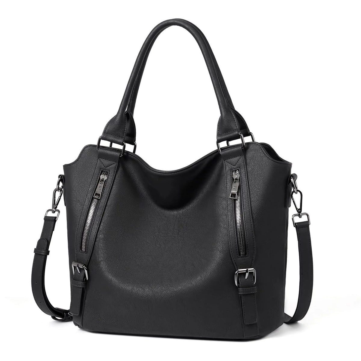 Faux Leather Tote Bag – Multi-Zipper Shoulder Handbag for Women