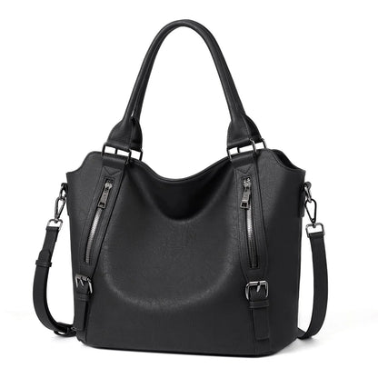 Faux Leather Tote Bag – Multi-Zipper Shoulder Handbag for Women