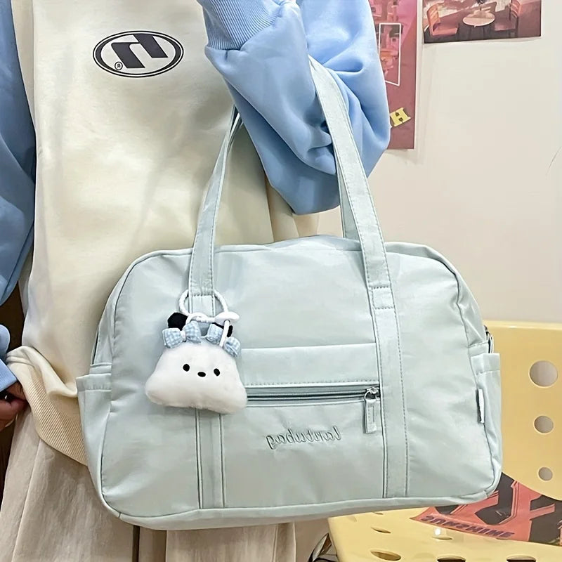 Large Capacity Tote Bag with Plush Charm & Multi Pockets